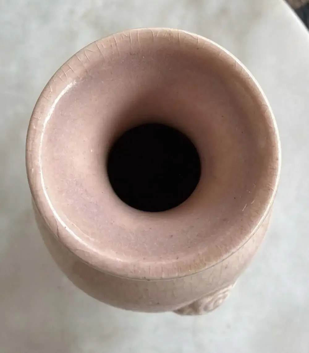 Vintage Pink Victorian Bud Vase Tea Rose Crackle Glaze Mini Unique Rare4.5”